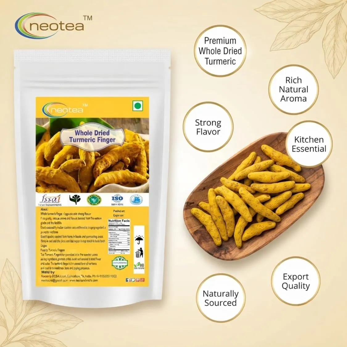 Whole Dried Turmeric Fingers | Premium Turmeric Root | Pure & Natural | Whole Dry for Cooking, Herbal Preparations & Spice Use | No Added Preservatives