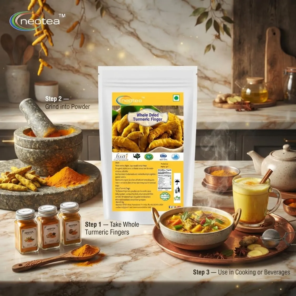Whole Dried Turmeric Fingers | Premium Turmeric Root | Pure & Natural | Whole Dry for Cooking, Herbal Preparations & Spice Use | No Added Preservatives