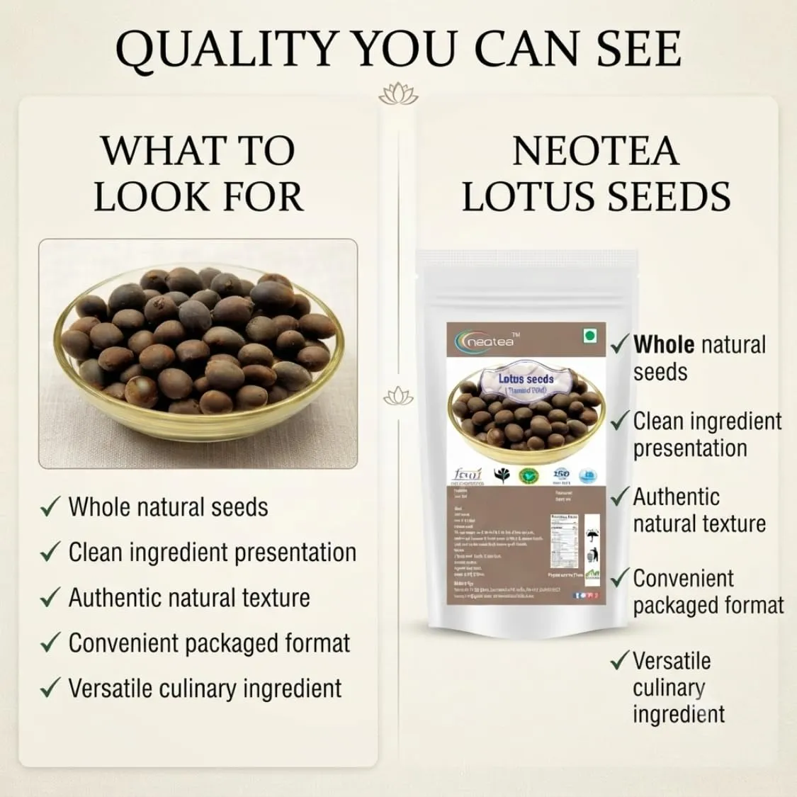 Lotus Seeds Raw Herbal Whole Seeds, Natural Dried Lotus Seed, Premium Quality Makhana Alternative for Traditional Uses, Cooking, Herbal Preparations and Daily Kitchen Use