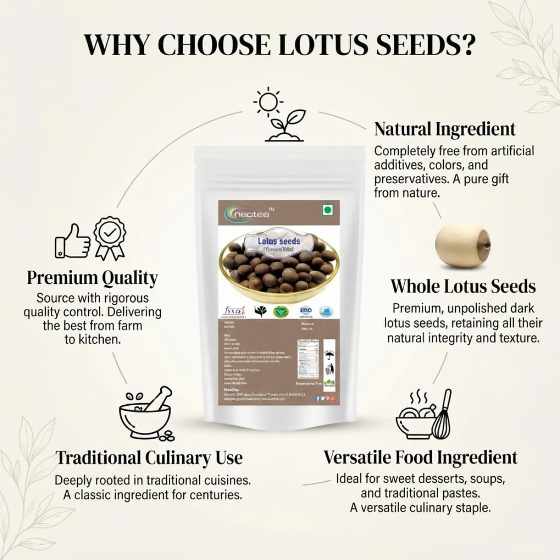 Lotus Seeds Raw Herbal Whole Seeds, Natural Dried Lotus Seed, Premium Quality Makhana Alternative for Traditional Uses, Cooking, Herbal Preparations and Daily Kitchen Use