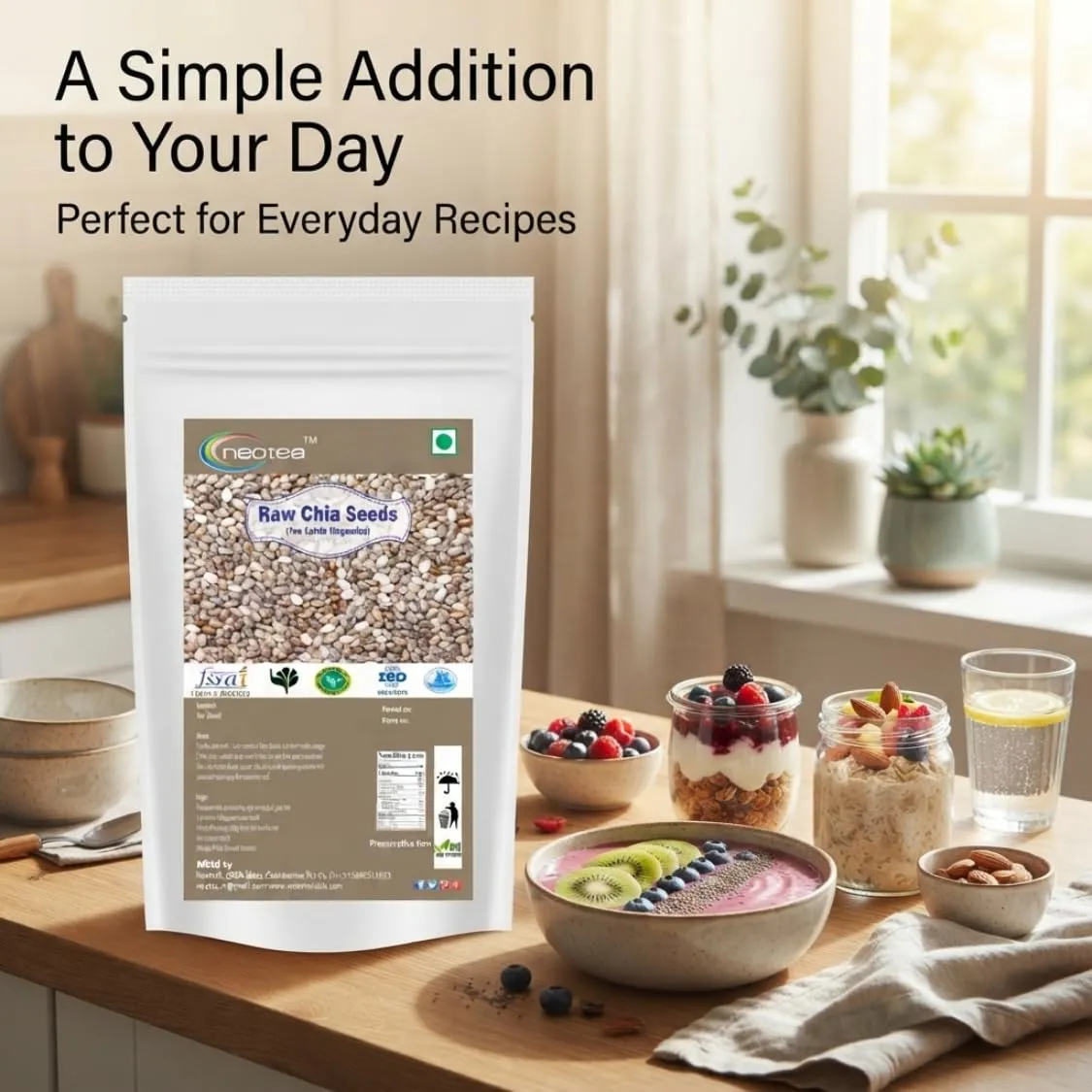 Chia Seeds Whole Natural Raw Herbal Seeds for Daily Use, Premium Quality Edible Chia Seeds, Plant-Based Source of Fibre, Omega-3 & Protein, Healthy Food Ingredient