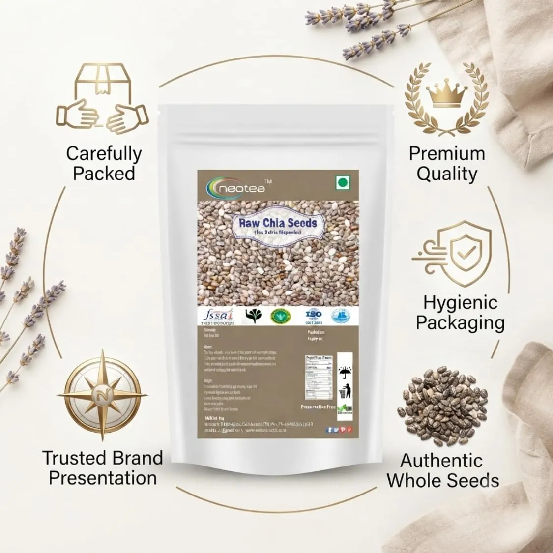 Chia Seeds Whole Natural Raw Herbal Seeds for Daily Use, Premium Quality Edible Chia Seeds, Plant-Based Source of Fibre, Omega-3 & Protein, Healthy Food Ingredient