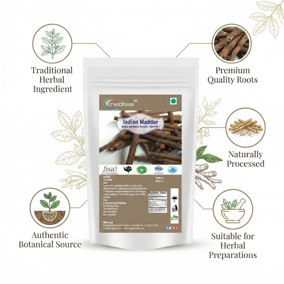 Indian Madder Raw Herb | Manjistha Root Whole Dried Herbal Ingredient | Natural Indian Madder Root for Traditional Herbal Preparations, DIY Uses & Personal Care | Raw Herbal