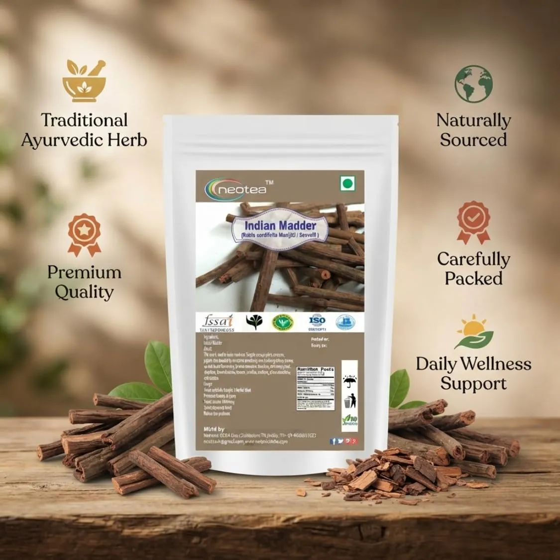 Indian Madder Raw Herb | Manjistha Root Whole Dried Herbal Ingredient | Natural Indian Madder Root for Traditional Herbal Preparations, DIY Uses & Personal Care | Raw Herbal