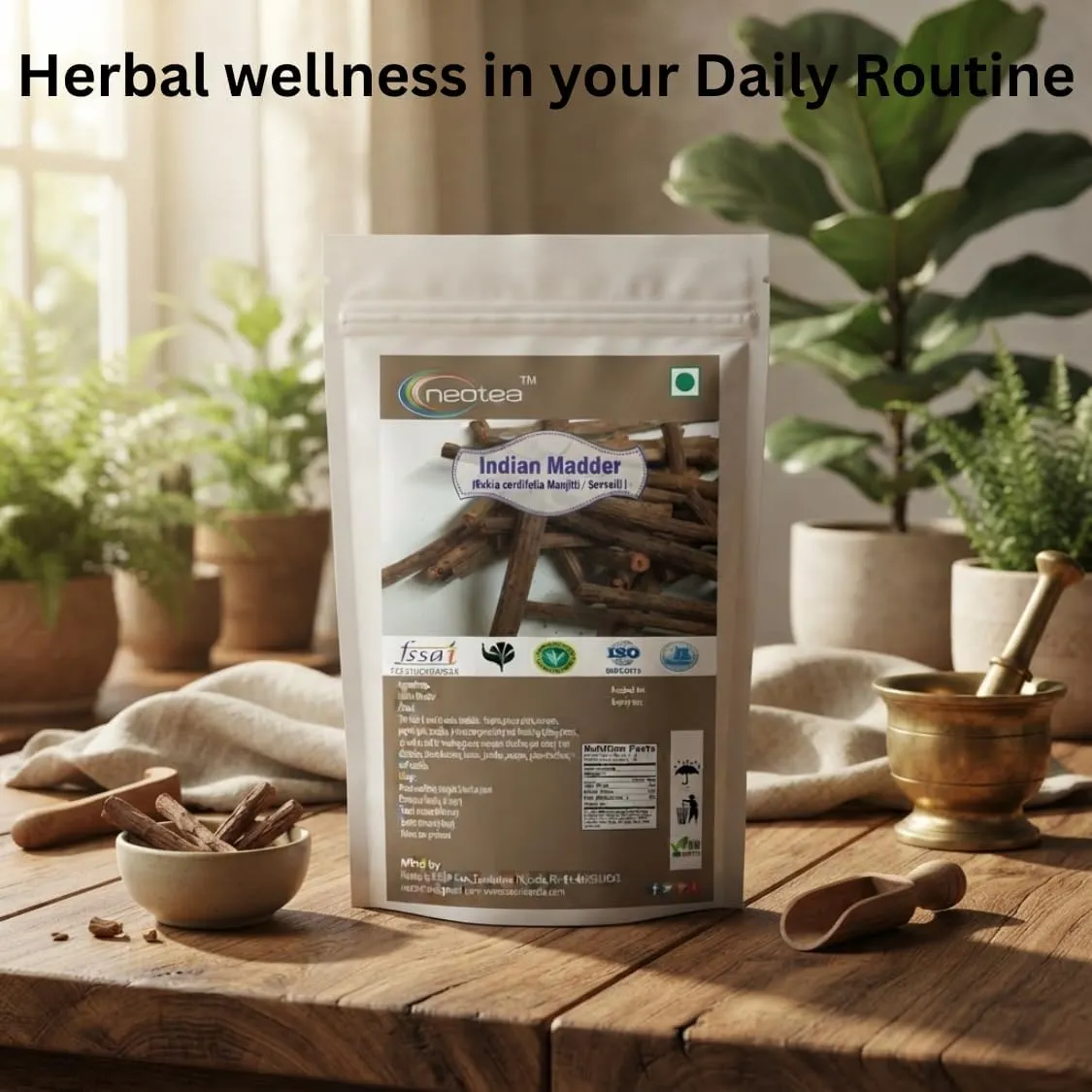 Indian Madder Raw Herb | Manjistha Root Whole Dried Herbal Ingredient | Natural Indian Madder Root for Traditional Herbal Preparations, DIY Uses & Personal Care | Raw Herbal