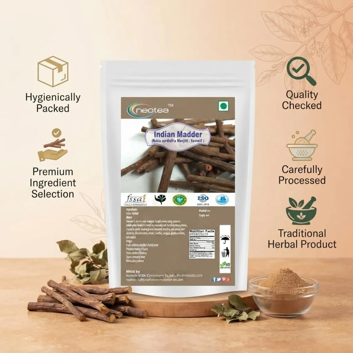 Indian Madder Raw Herb | Manjistha Root Whole Dried Herbal Ingredient | Natural Indian Madder Root for Traditional Herbal Preparations, DIY Uses & Personal Care | Raw Herbal