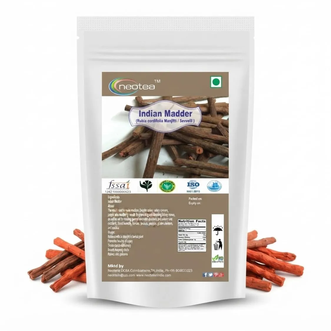 Indian Madder Raw Herb | Manjistha Root Whole Dried Herbal Ingredient | Natural Indian Madder Root for Traditional Herbal Preparations, DIY Uses & Personal Care | Raw Herbal