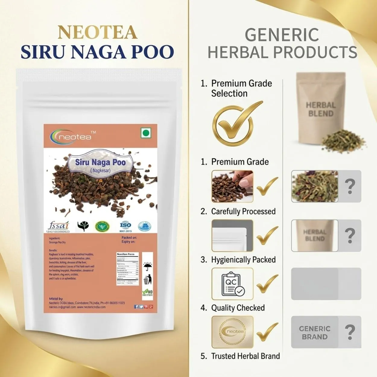Siru Naga Poo Raw Herb | Dried Siru Naga Poo Herbal Ingredient | Traditional Indian Herbal Ingredient for Home Use | Natural Whole Herb | Carefully Cleaned & Packed