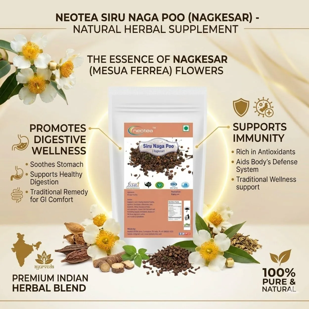 Siru Naga Poo Raw Herb | Dried Siru Naga Poo Herbal Ingredient | Traditional Indian Herbal Ingredient for Home Use | Natural Whole Herb | Carefully Cleaned & Packed