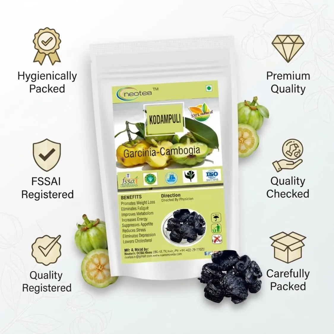 Kudampuli Garcinia Cambogia – Premium Dried Garcinia for Metabolism Boost, Appetite Control, Natural Herbal Supplement, Rich in HCA, Vegan & Non-GMO, Supports Healthy Digestion, All-Natural, Pure for Wellness